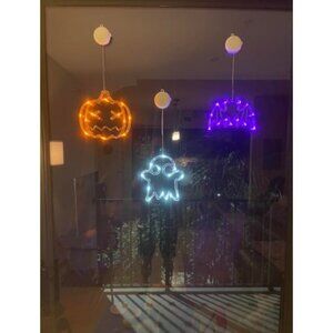 Halloween Decorations 3 Pack Orange Pumpkin, White Ghost, Purple Bat